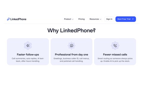 Why LinkedPhone: faster follow-ups, professional from day one, fewer missed calls.